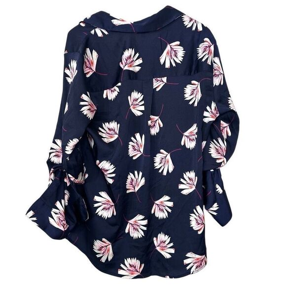 Express Floral Print Button Front Slim Fit Portofino Shirt Size Large - Picture 3 of 4